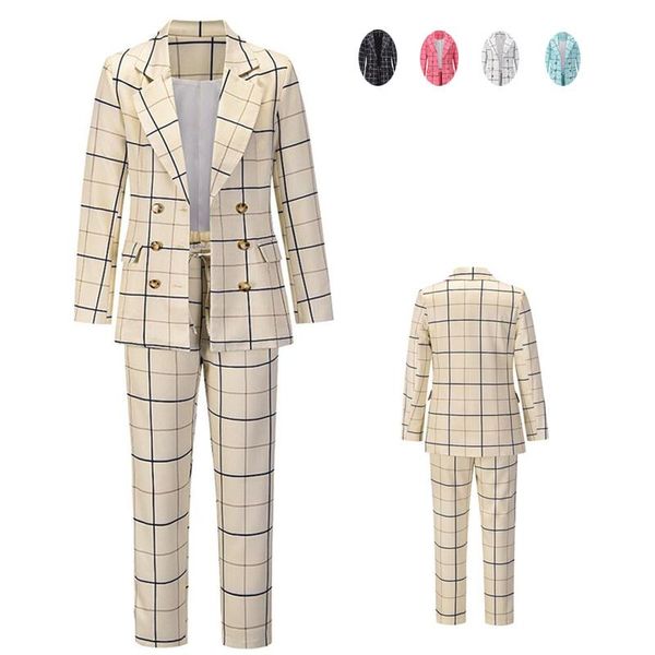 women's two piece pants 2021 autumn women plaid blazer suit long sleeve + trousers 2 set office lady ol double breasted jacket formal, White
women's two piece pants 2021 autumn women plaid blazer suit long sleeve + trousers 2 set office lady ol double breasted jacket formal, White