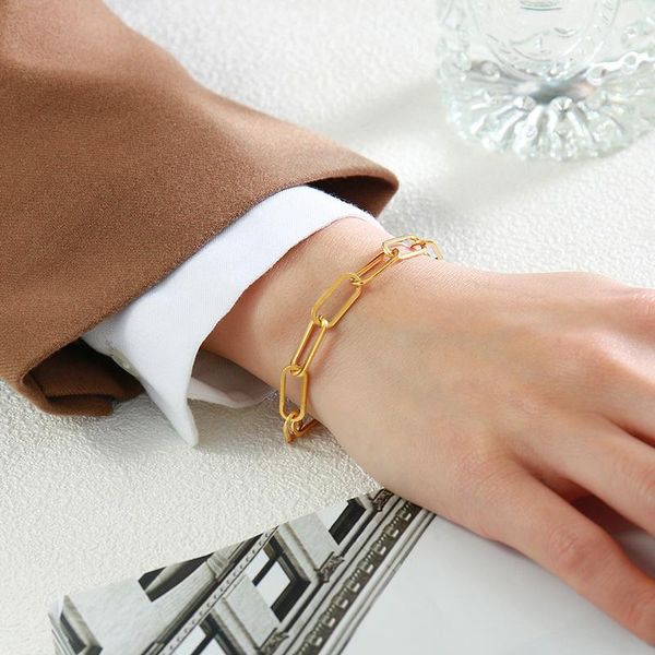 link, chain chic rectangle paperclip bracelets for women,gold tone stainless steel paper clip links,female lady party jewelry, Black
link, chain chic rectangle paperclip bracelets for women,gold tone stainless steel paper clip links,female lady party jewelry, Black