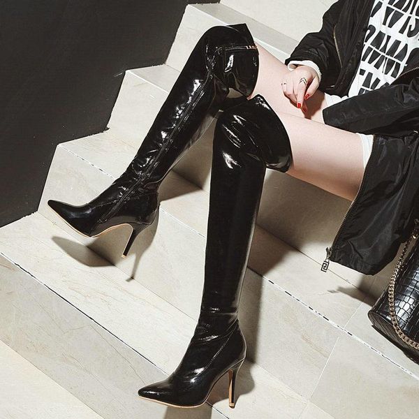 boots 2021 stiletto ladies over-the-knee autumn winter fashion patent leather zipper large size loose women's shoes 34-46, Black
boots 2021 stiletto ladies over-the-knee autumn winter fashion patent leather zipper large size loose women's shoes 34-46, Black