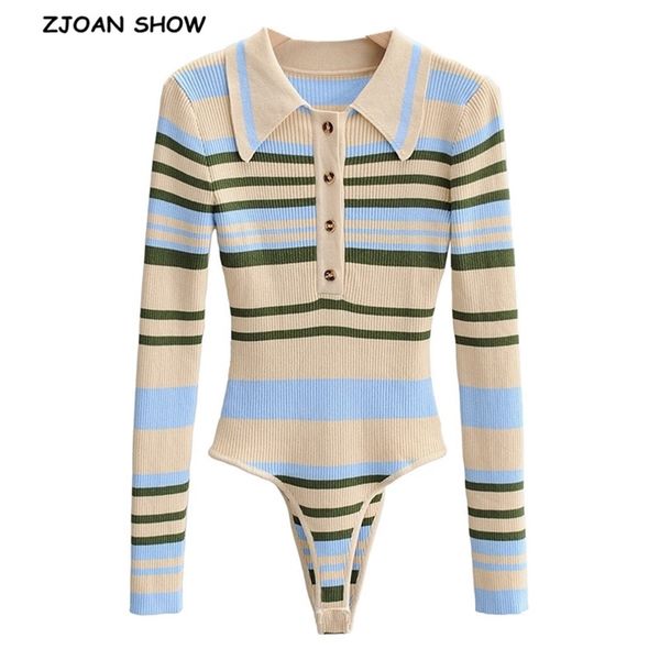 90's vintage knitting contrast color striped open lapel long sleeve bodysuit woman short jumpsuit slim fit rompers playsuits 210429, Black;white
90's vintage knitting contrast color striped open lapel long sleeve bodysuit woman short jumpsuit slim fit rompers playsuits 210429, Black;white