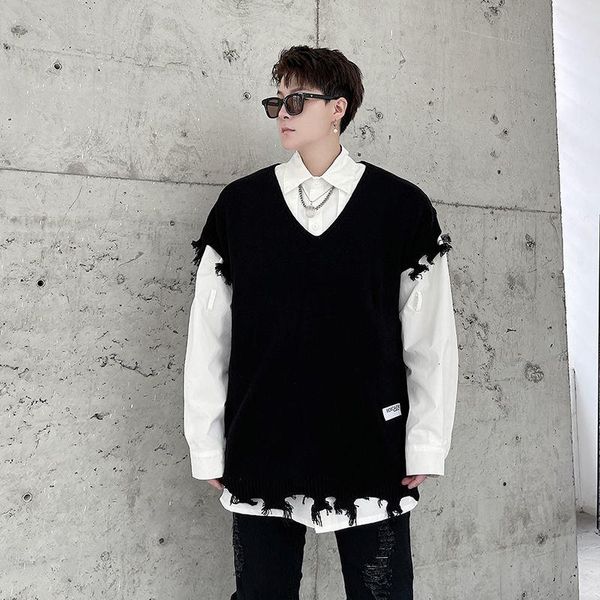 men's vests knitted vest v-neck handsome hole sweater korean trend streetwear male clothing 2021 autumn and winter fashion, Black;white
men's vests knitted vest v-neck handsome hole sweater korean trend streetwear male clothing 2021 autumn and winter fashion, Black;white