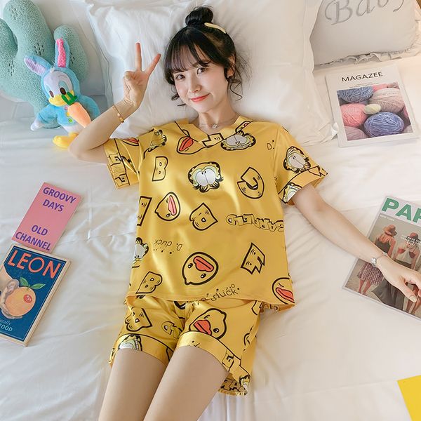 sleepwear lady spring and summer ice thin section lovely korean version of the first short sleeve shorts large size home clothes two sets, White
sleepwear lady spring and summer ice thin section lovely korean version of the first short sleeve shorts large size home clothes two sets, White