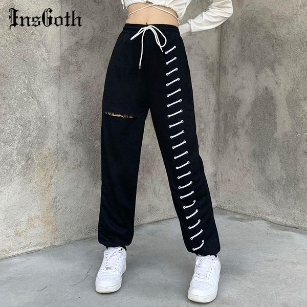 insgoth streetwear gothic bandage black harem pants harajuku patchwork hollow out trousers women punk high waist women's & capris, Black;white
insgoth streetwear gothic bandage black harem pants harajuku patchwork hollow out trousers women punk high waist women's & capris, Black;white