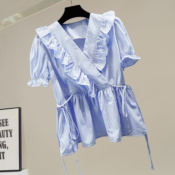 women's blouses & shirts short puff sleeve striped blouse pleated ruffles v-neck lace-up waist slimming girls ladies pullover shirt blu, White
women's blouses & shirts short puff sleeve striped blouse pleated ruffles v-neck lace-up waist slimming girls ladies pullover shirt blu, White