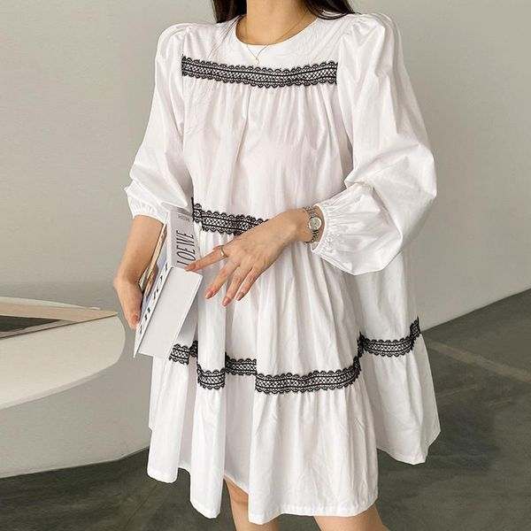 casual dresses korean chic loose o neck lace splice fold woman dress long puff sleeve autumn 2021 robe femme sweet cute soft vestidos, Black;gray
casual dresses korean chic loose o neck lace splice fold woman dress long puff sleeve autumn 2021 robe femme sweet cute soft vestidos, Black;gray