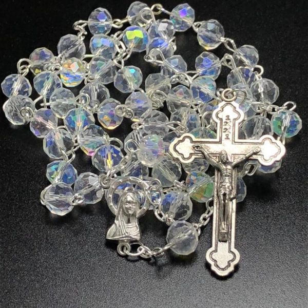 pendant necklaces 6*8mm ab plating facet crystal rosary necklace religious use jesus cross with virgin mary center, Silver
pendant necklaces 6*8mm ab plating facet crystal rosary necklace religious use jesus cross with virgin mary center, Silver