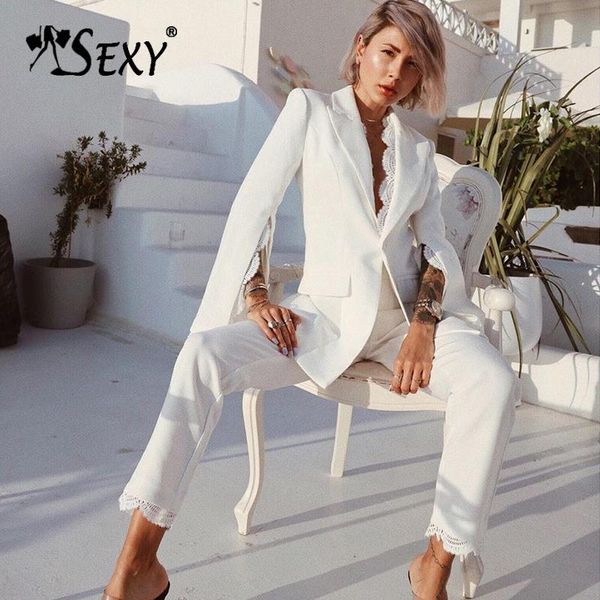 women's suits & blazers gool style 2-piece sets lace v-neck split full sleeve blazer and slim pant 2021 fashion women pantsuits, White;black
women's suits & blazers gool style 2-piece sets lace v-neck split full sleeve blazer and slim pant 2021 fashion women pantsuits, White;black