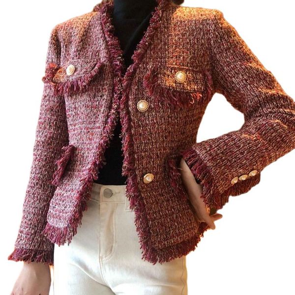 women's wool & blends 2021 women retro elegant plaid short woolen jacket coat office lady autumn tassel single-breasted tweed fringe lt, Black
women's wool & blends 2021 women retro elegant plaid short woolen jacket coat office lady autumn tassel single-breasted tweed fringe lt, Black