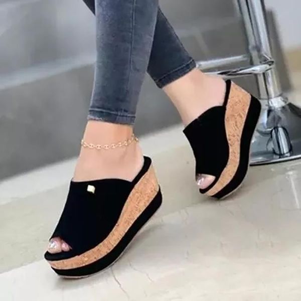 slippers women's summer fashion thick bottom slope heel sandals plus size european and american leisure, Black
slippers women's summer fashion thick bottom slope heel sandals plus size european and american leisure, Black