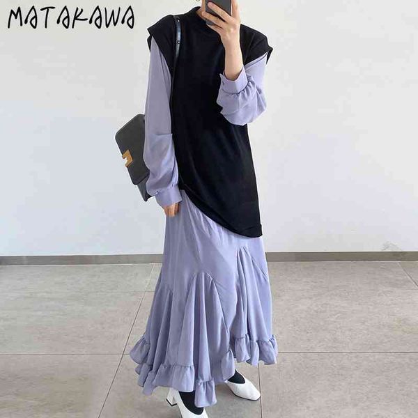 matakawa stand contrast robe stitching fake two pieces woman dress korean chic spring long vestidos irregular ruffle dresses 210513, Black;gray
matakawa stand contrast robe stitching fake two pieces woman dress korean chic spring long vestidos irregular ruffle dresses 210513, Black;gray