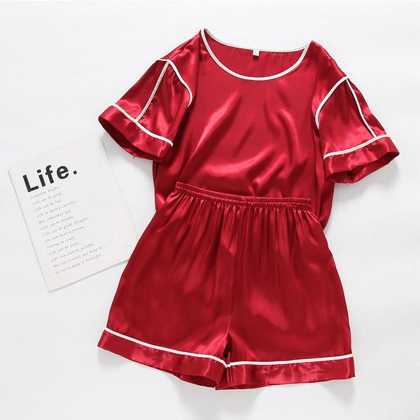 women's sleepwear large size short sleeve ice silk pajamas for women casual satin nightwear set summer home suit pyjama pour femme, Black;red
women's sleepwear large size short sleeve ice silk pajamas for women casual satin nightwear set summer home suit pyjama pour femme, Black;red