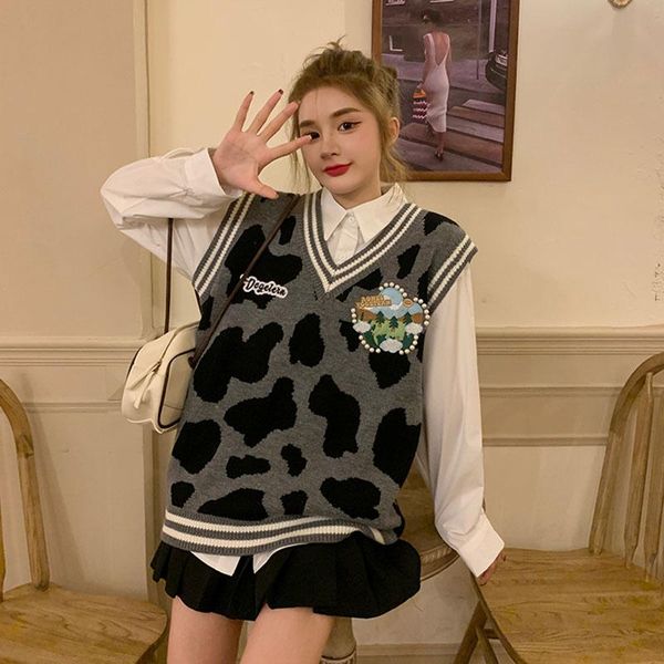 women's knits & tees harajuku autumn cow print v-neck knit vest woman spring student vintage fashion casual pullover female 90s korean, White
women's knits & tees harajuku autumn cow print v-neck knit vest woman spring student vintage fashion casual pullover female 90s korean, White
