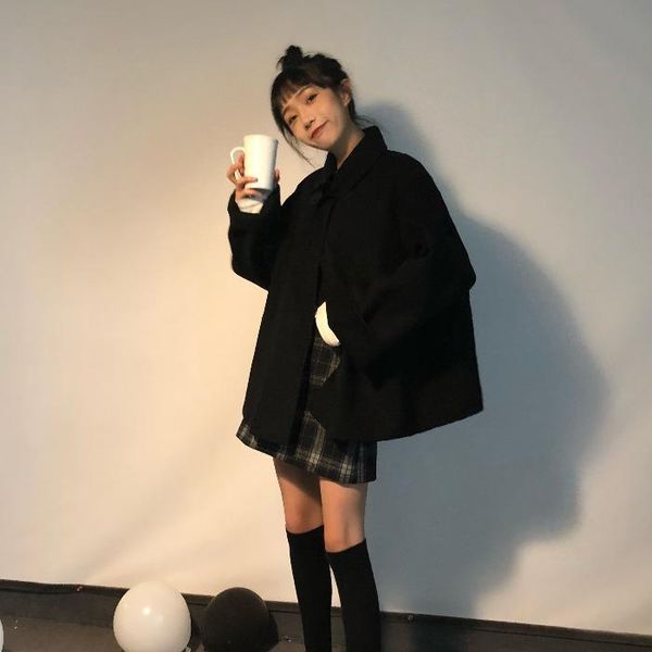 women's wool & blends chic women loose coat 2021 arrival solid turn-down collar single button bat sleeved vintage jacket korean, Black
women's wool & blends chic women loose coat 2021 arrival solid turn-down collar single button bat sleeved vintage jacket korean, Black