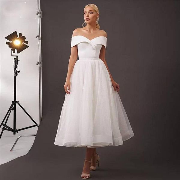 other wedding dresses simple short 2021 custom made a-line tea length off the shoulder bride dress plus size women bridal gowns, White
other wedding dresses simple short 2021 custom made a-line tea length off the shoulder bride dress plus size women bridal gowns, White