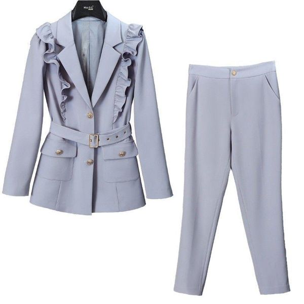 women's two piece pants 2021 autumn blazer set women workwear ruffles belt blazers and straight suit office lady business outfits, White
women's two piece pants 2021 autumn blazer set women workwear ruffles belt blazers and straight suit office lady business outfits, White