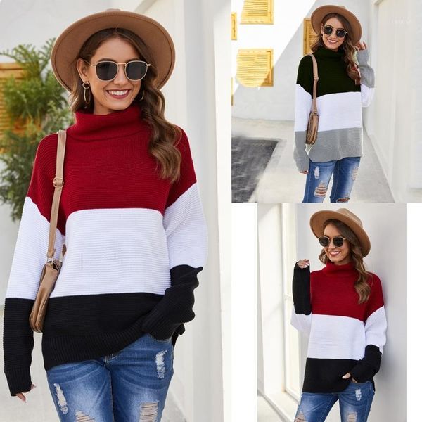 women autumn winter long sleeves turtleneck sweater stitching color pullover m5te women's sweaters, White;black
women autumn winter long sleeves turtleneck sweater stitching color pullover m5te women's sweaters, White;black