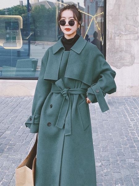 women's woolen coat 2021 winter loose korean style long hepburn thick trendy wool jacket classic over knee cashmere coats ladies & blen, Black
women's woolen coat 2021 winter loose korean style long hepburn thick trendy wool jacket classic over knee cashmere coats ladies & blen, Black
