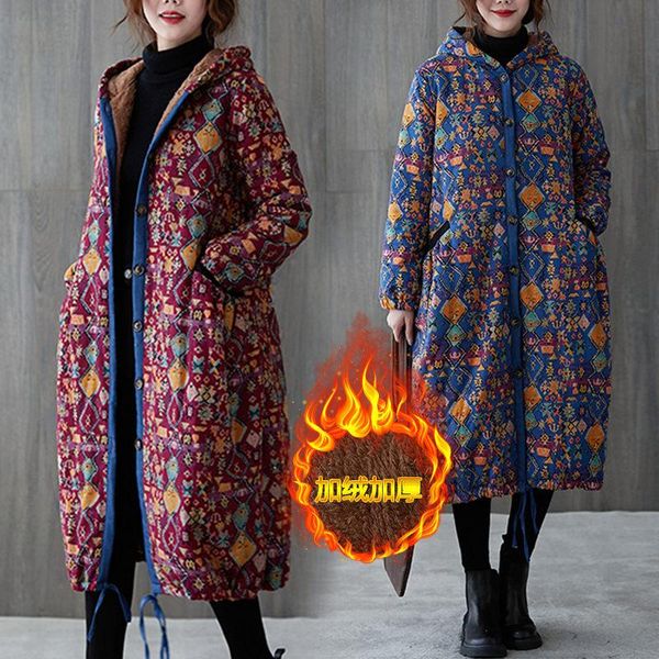 women's jackets 2021 autumn and winter plus velvet quilted jacket casual retro print warm coat mid-length fashion trendy outerwear m127, Black;brown
women's jackets 2021 autumn and winter plus velvet quilted jacket casual retro print warm coat mid-length fashion trendy outerwear m127, Black;brown