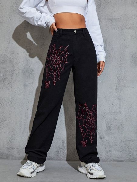high waist spider web print straight leg pants t5ig#, Black;white
high waist spider web print straight leg pants t5ig#, Black;white