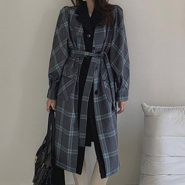 women's wool & blends autumn winter women coat korean mid-length fake two-piece plaid woolen coats fashion female lattice lapel long sl, Black
women's wool & blends autumn winter women coat korean mid-length fake two-piece plaid woolen coats fashion female lattice lapel long sl, Black