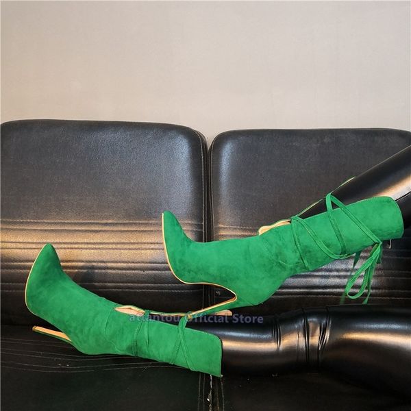 boot leather of green suede toe-cross tied lace to short women winter fine autumn high heels mid-calf boots more size 46, Black
boot leather of green suede toe-cross tied lace to short women winter fine autumn high heels mid-calf boots more size 46, Black