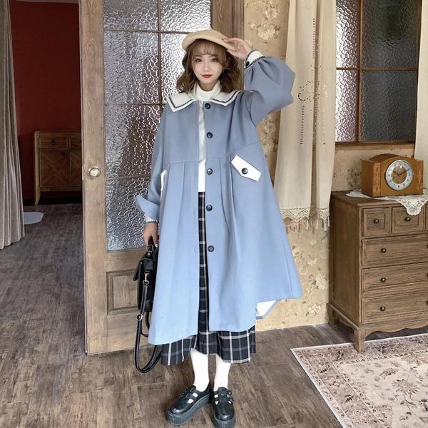 women's wool & blends herstory winter woolen coat long section jacket horn single cotton padded warm loose cute girl lolita outwears, Black
women's wool & blends herstory winter woolen coat long section jacket horn single cotton padded warm loose cute girl lolita outwears, Black