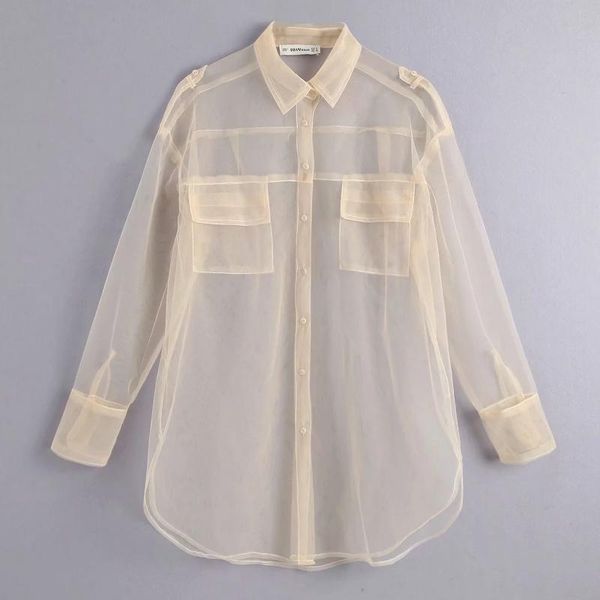 women's blouses & shirts fashion women transparent blouse long sleeve smock leisure sunscreen turn-down collar, White
women's blouses & shirts fashion women transparent blouse long sleeve smock leisure sunscreen turn-down collar, White