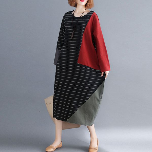 johnature autumn loose plus size pockets o-neck stripe retro dress korean comfortable long sleeve women fashion dresses 210521, Black;gray
johnature autumn loose plus size pockets o-neck stripe retro dress korean comfortable long sleeve women fashion dresses 210521, Black;gray