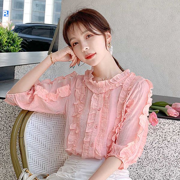 women's knits & tees kawaii frilly pink button down shirt woman korean fashion elegant summer ladies ruffle sleeve blouse che, White
women's knits & tees kawaii frilly pink button down shirt woman korean fashion elegant summer ladies ruffle sleeve blouse che, White