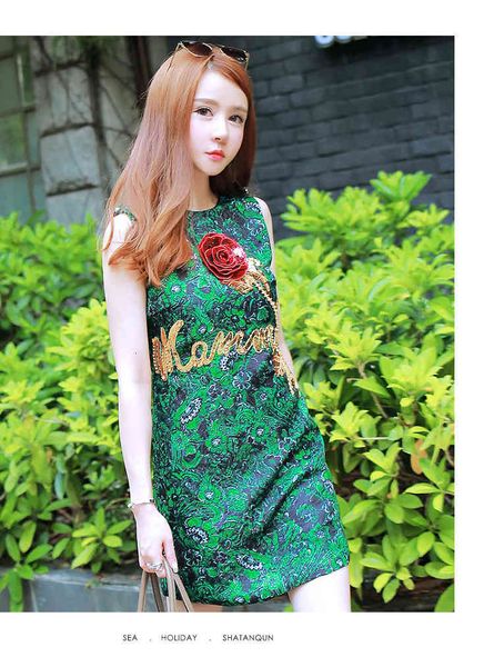 summer runway women sequined beading rose embroidery jacquard ladies sleeveless party green dress, Black;gray
summer runway women sequined beading rose embroidery jacquard ladies sleeveless party green dress, Black;gray
