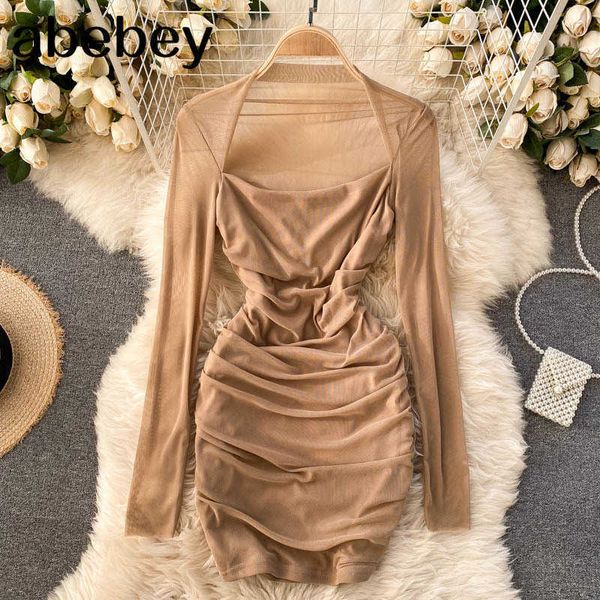women solid mesh party dress spring perspective long sleeve ruched dresses korean slim pencil short dress 210715, Black;gray
women solid mesh party dress spring perspective long sleeve ruched dresses korean slim pencil short dress 210715, Black;gray