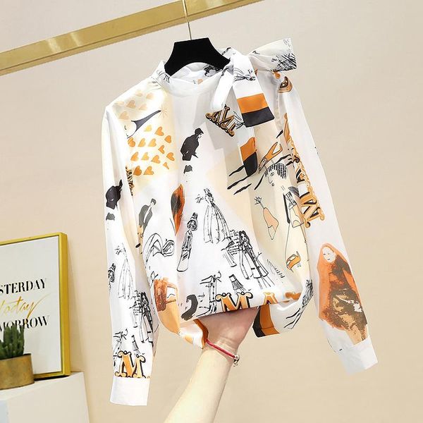 women's blouses & shirts spring autumn blouse korean fashion round neck printed bowknot chiffon long sleeve casual female de797, White
women's blouses & shirts spring autumn blouse korean fashion round neck printed bowknot chiffon long sleeve casual female de797, White