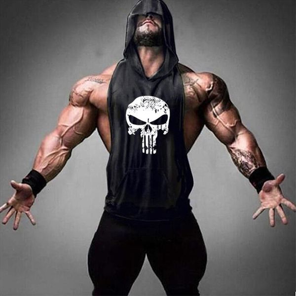 skull bodybuilding stringer tank men shirt fitness gym sleeveless hoodies cotton vest free, White;black 
skull bodybuilding stringer tank men shirt fitness gym sleeveless hoodies cotton vest free, White;black