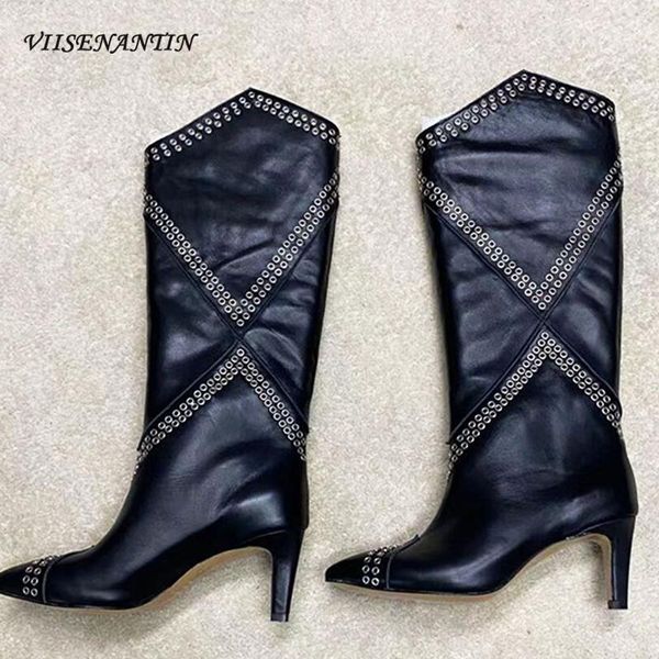 boots high heel studed ankle winter women's knee knight genuine leather fashion pointed toe slip-on dress shoes women1, Black
boots high heel studed ankle winter women's knee knight genuine leather fashion pointed toe slip-on dress shoes women1, Black