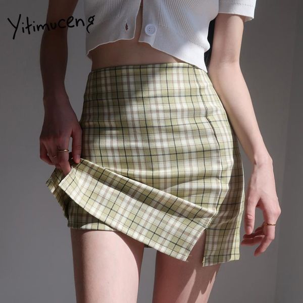 plaid skirt side split green skirts womens high waist with lined mini blue 2021 streetwear pencil, Black
plaid skirt side split green skirts womens high waist with lined mini blue 2021 streetwear pencil, Black