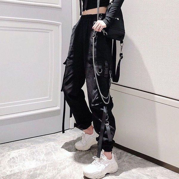 women's pants & capris cargo buckle ribbon pocket jogger elastic waist high hip hop streetwear harajuku pant chain females trousers, Black;white
women's pants & capris cargo buckle ribbon pocket jogger elastic waist high hip hop streetwear harajuku pant chain females trousers, Black;white