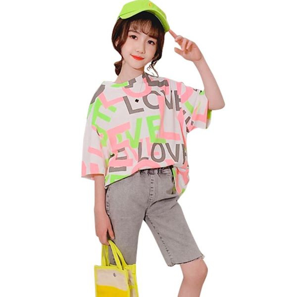 children clothes letter tshirt + denim short girls clothing summer costumes for casual style children's tracksuit 6 8 10 1 sets, White
children clothes letter tshirt + denim short girls clothing summer costumes for casual style children's tracksuit 6 8 10 1 sets, White