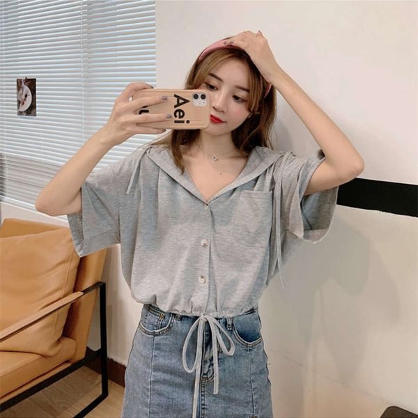 women's t-shirt t shirt hoodie short sleeve summer korean ins fashion niche design sense drawstring lace up h32y, White
women's t-shirt t shirt hoodie short sleeve summer korean ins fashion niche design sense drawstring lace up h32y, White