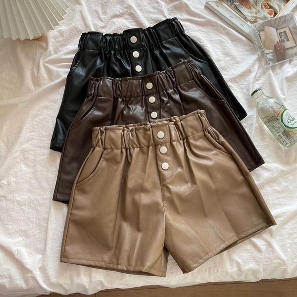 women's shorts chic double pockets design leather women autumn winter fahison pu short femme high elastic waist pants, White;black
women's shorts chic double pockets design leather women autumn winter fahison pu short femme high elastic waist pants, White;black