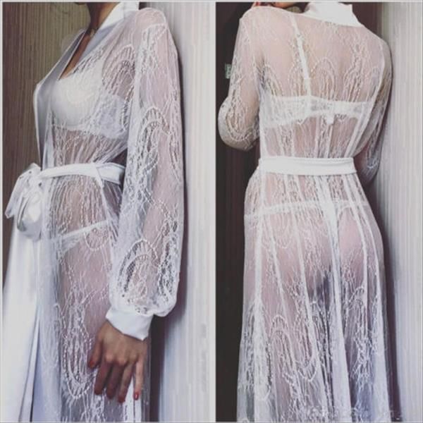 long sleeve silk womens shirt kimono dressing gown bath robe babydoll lace transparent nightdress, White
long sleeve silk womens shirt kimono dressing gown bath robe babydoll lace transparent nightdress, White
