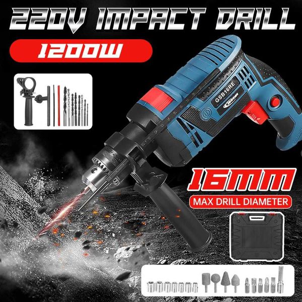 professiona electric drills 220v impact drill 16mm 1200w screwdriver woodworking metal multi-function power tools kits with tool box
professiona electric drills 220v impact drill 16mm 1200w screwdriver woodworking metal multi-function power tools kits with tool box