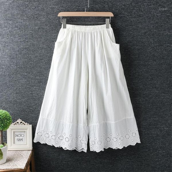 women's pants & capris summer literary art small fresh elastic waist lace embroidery wide-leg cotton loose women 2021, Black;white
women's pants & capris summer literary art small fresh elastic waist lace embroidery wide-leg cotton loose women 2021, Black;white