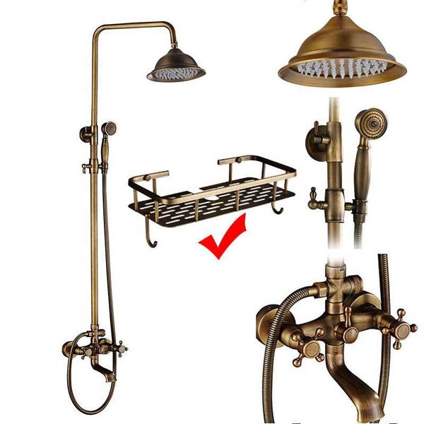 brass antique bathroom shower faucet set wall mount dual handle with handshower + shelf mixer tap sets
brass antique bathroom shower faucet set wall mount dual handle with handshower + shelf mixer tap sets