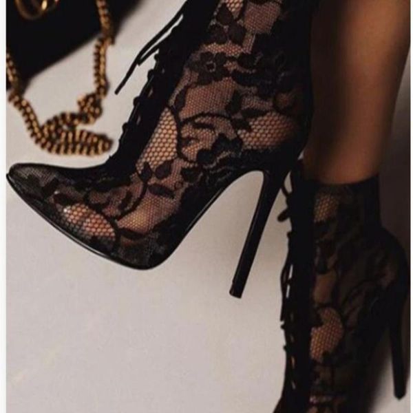 dress shoes women mature mesh boots floral lace-up sandals thin high heels ankle pointed toed party wedding, Black
dress shoes women mature mesh boots floral lace-up sandals thin high heels ankle pointed toed party wedding, Black