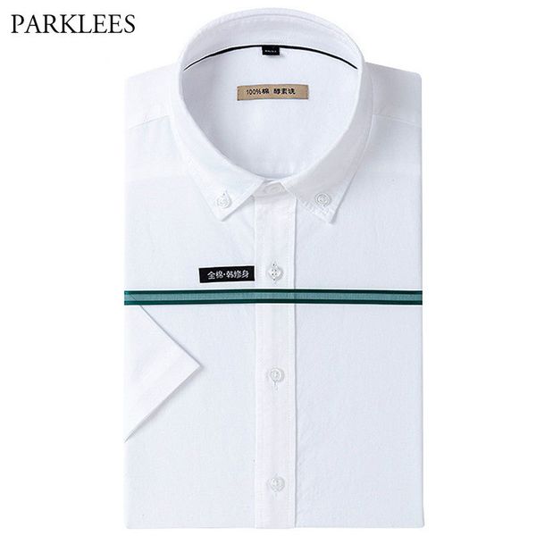 white oxford men shirts short sleeve cotton mens dress shirt solid color male chemise homme casual button down camisa masculina 210524, White;black
white oxford men shirts short sleeve cotton mens dress shirt solid color male chemise homme casual button down camisa masculina 210524, White;black