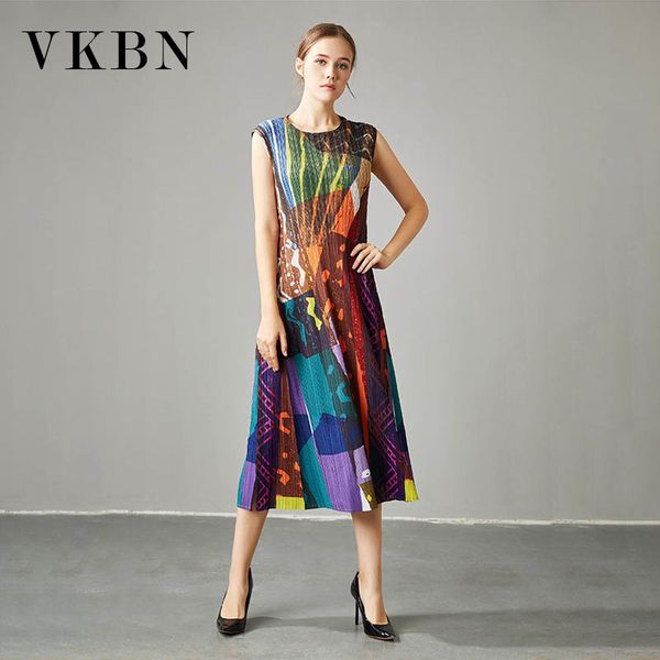 vkbn summer dress women casual plus size o-neck sleeveless printed folds fashion dress elegant femme 210507, Black;gray
vkbn summer dress women casual plus size o-neck sleeveless printed folds fashion dress elegant femme 210507, Black;gray