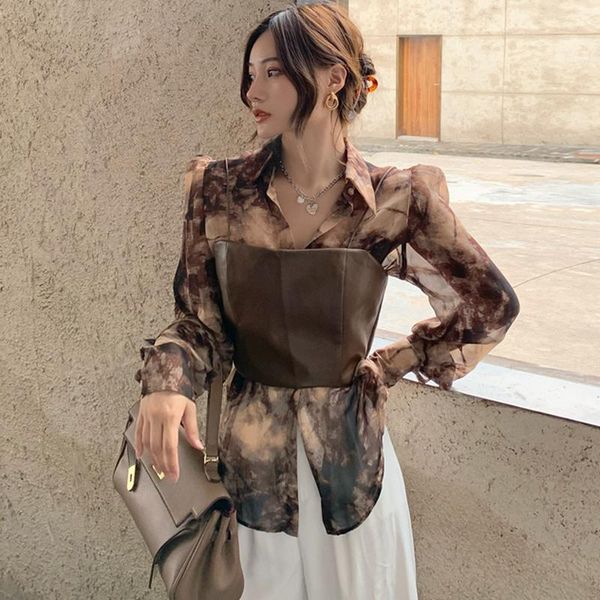 women's blouses & shirts leather camisole retro thin turn down collar long sleeve tie-dye chiffon blouse loose fashion camisas muj, White
women's blouses & shirts leather camisole retro thin turn down collar long sleeve tie-dye chiffon blouse loose fashion camisas muj, White