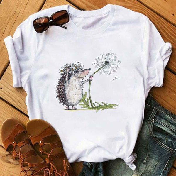 women's t-shirt fashion female hedgehog with dandelion tshirt loose summer short sleeves tees shirt casual round neck, White
women's t-shirt fashion female hedgehog with dandelion tshirt loose summer short sleeves tees shirt casual round neck, White