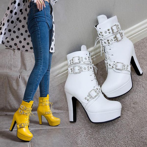 boots 5color buckle rivet fashion biker high heel platform yellow heels shoes knight lace up ankle ladies booties, Black
boots 5color buckle rivet fashion biker high heel platform yellow heels shoes knight lace up ankle ladies booties, Black