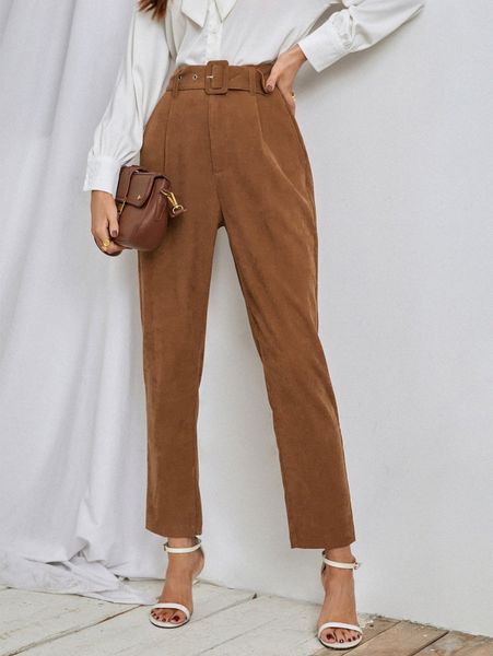 high waist belted corduroy pants b4wn#, Black;white
high waist belted corduroy pants b4wn#, Black;white